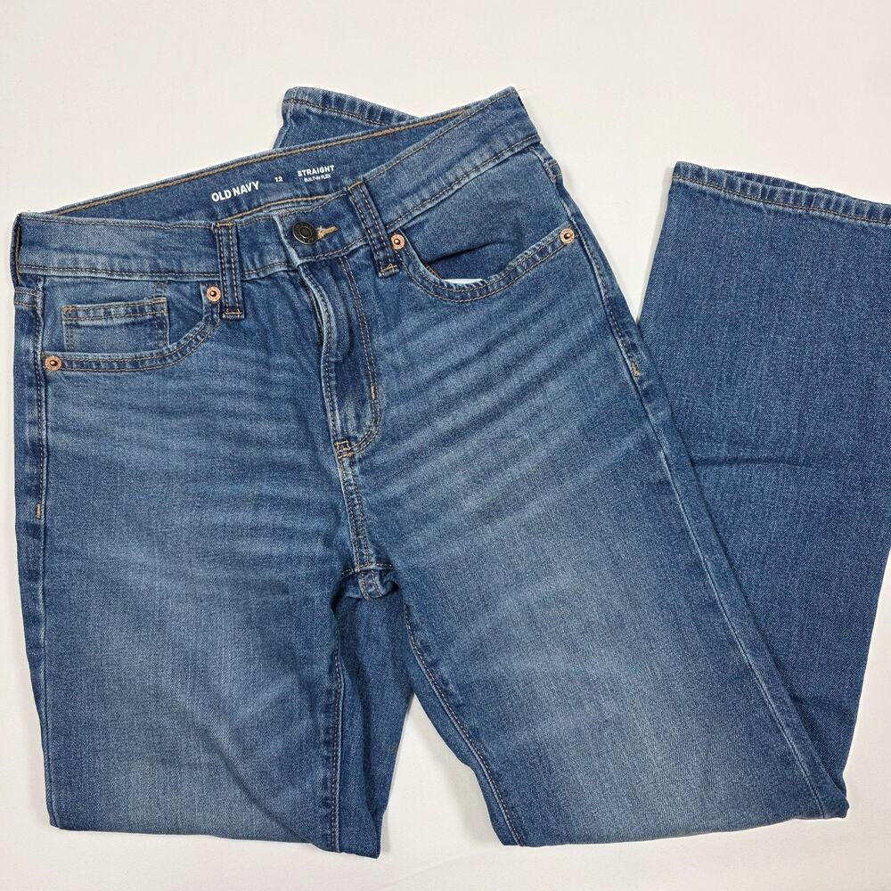 Old Navy Boys Size 12 Straight Built-In Flex Jeans Blue Denim Adjustable Waist